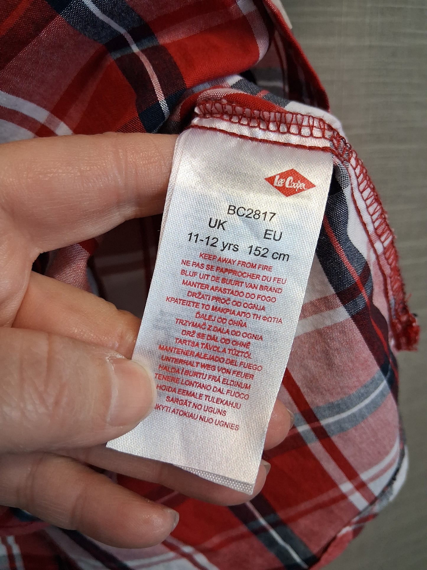 Lee Cooper Boys Red Check Short Sleeve Shirt Age 11-12 Years