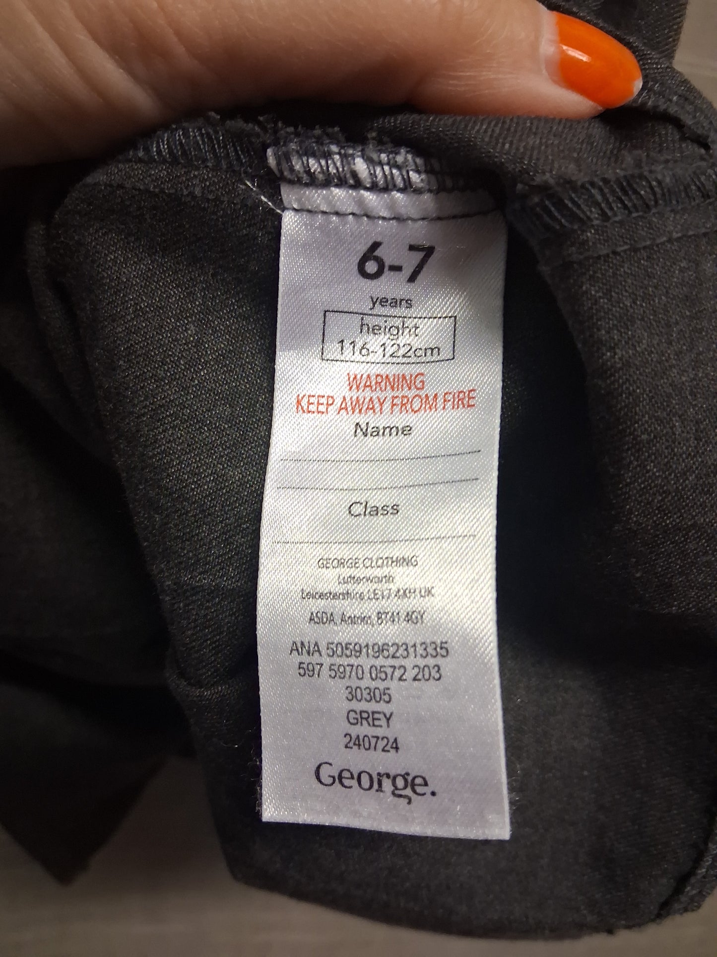 George Girls Grey School Skirt Age 6-7 Years