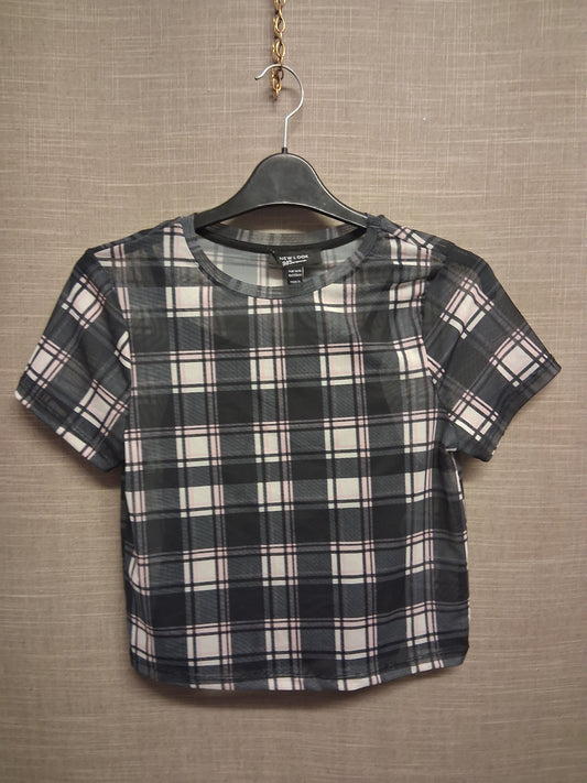New Look Girls Pink Black Check Mesh T-Shirt Built in Camisole Age 14-15 Years
