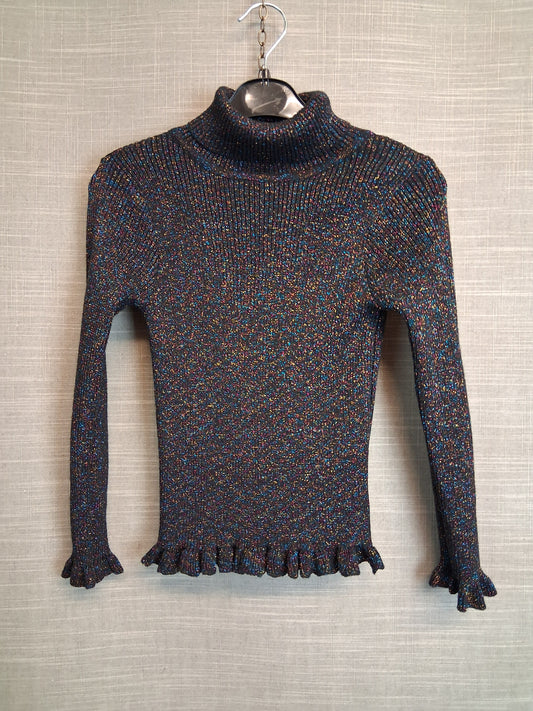 Primark Girls Roll Neck Jumper Black Glittery Sparkly Age 7-8 Years