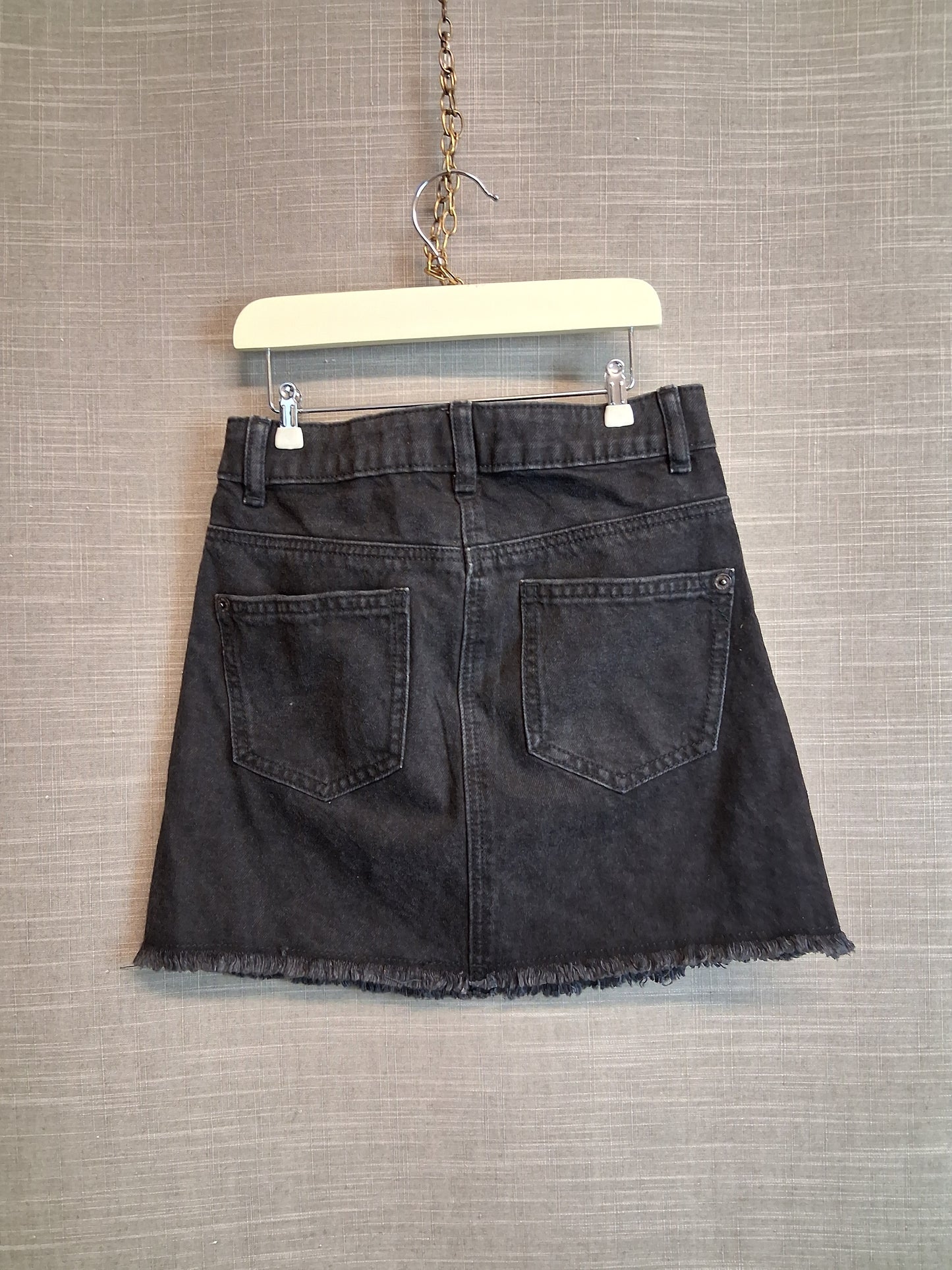 River Island Black Denim A Line Skirt Distressed Diamanté Trim Age 7-8 Years