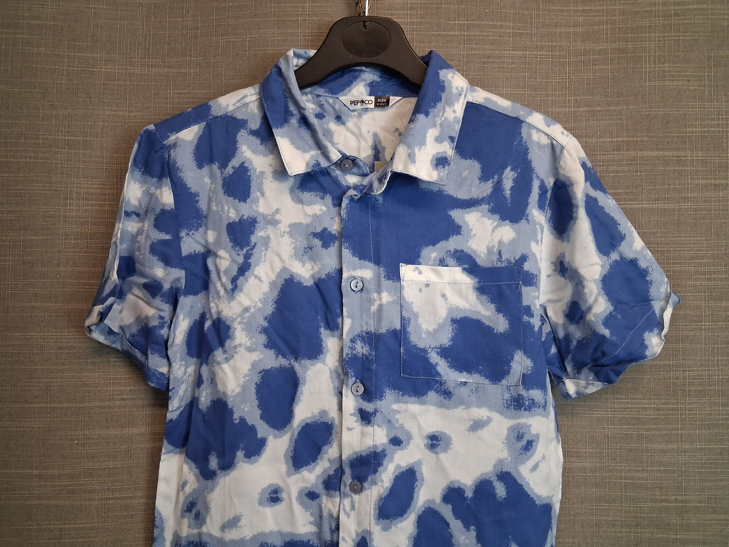 Pep & Co Boys Short Sleeve Shirt Age 9-10 Years Blue Tie Dye New