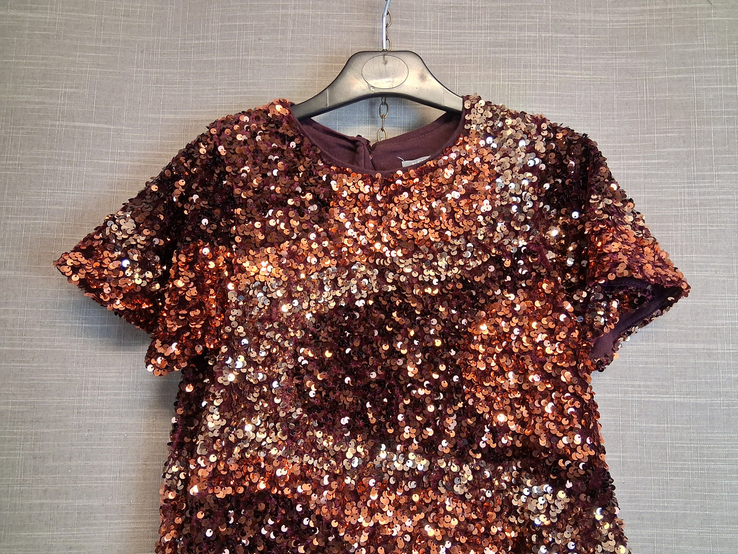 Next Girls Bronze Tones Sequin Dress Short Sleeve Lined Age 8 Years