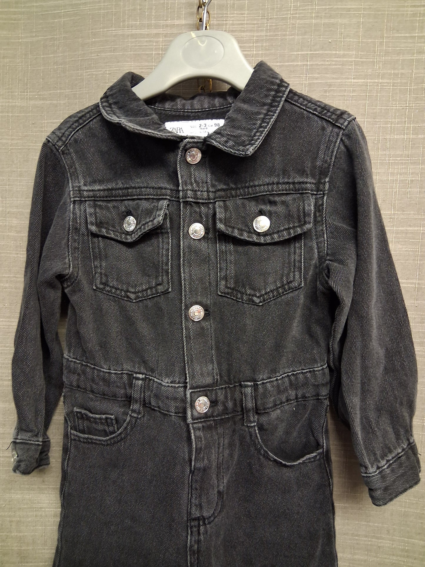 Zara Girls Faded Black Denim Boiler Suit Age 2-3 Years