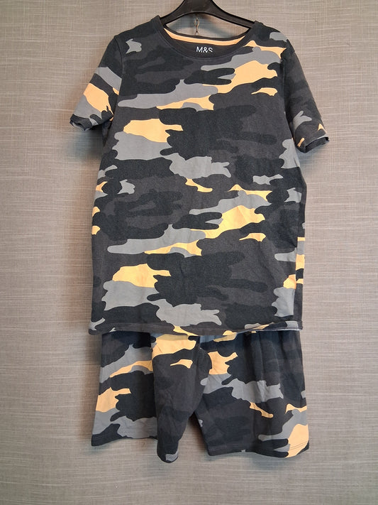 Marks and Spencer Boys Camouflage Pyjamas PJs 2 Piece set Summer Age 12-13 Years