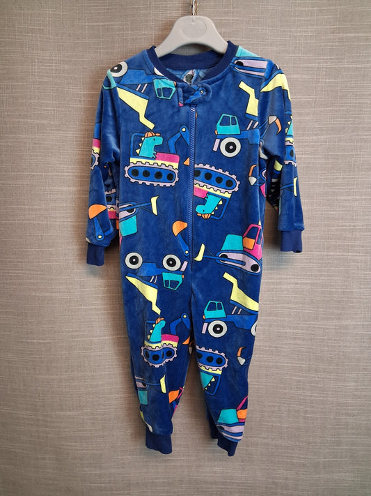 Matalan Boys Velour One Piece Sleepsuit Blue Diggers Themes Age 12-18 Months