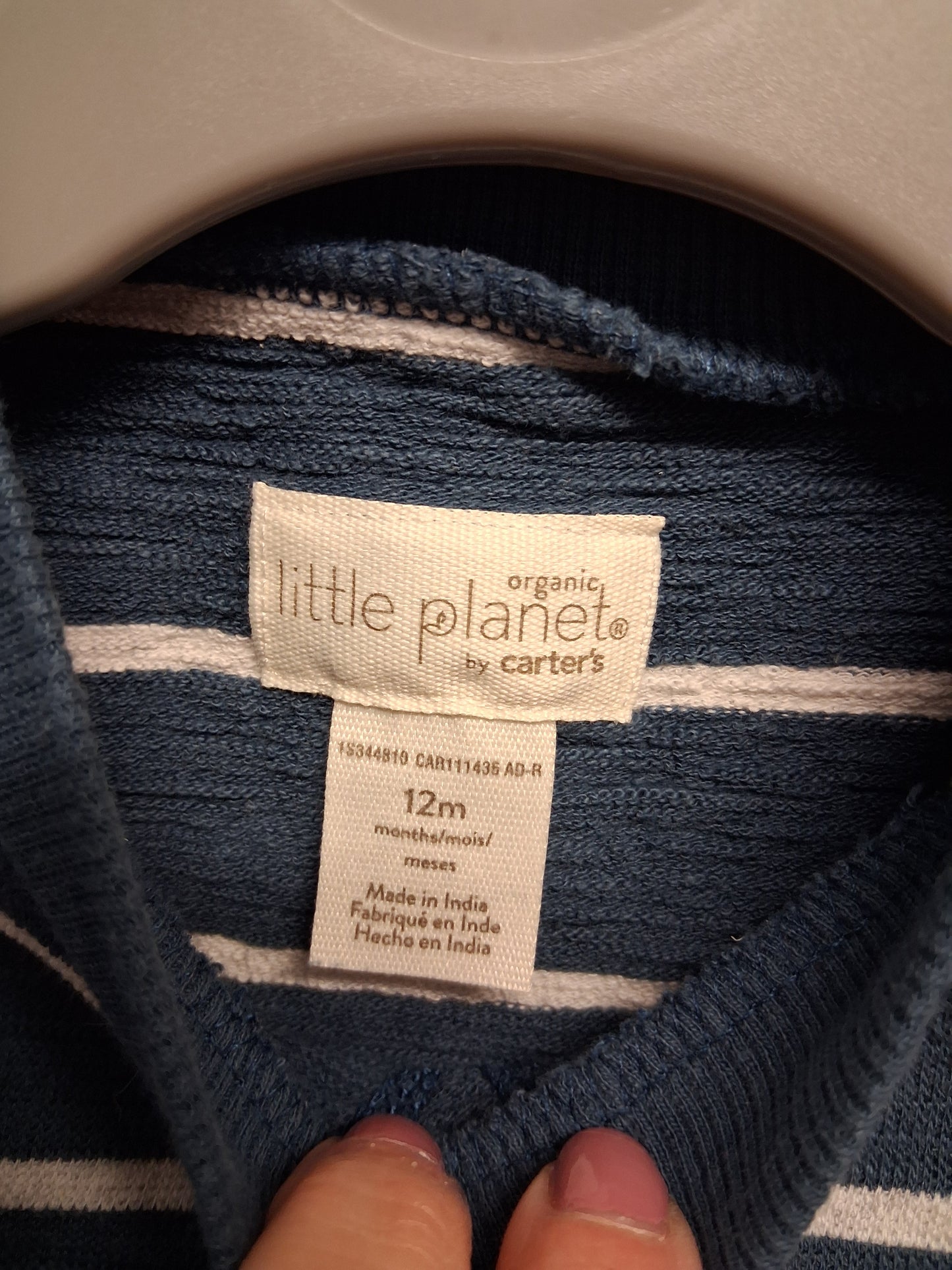 Carter's Boys Short Sleeve Sweater Jumper Blue White Stripe Age 12 Months Organic Cotton