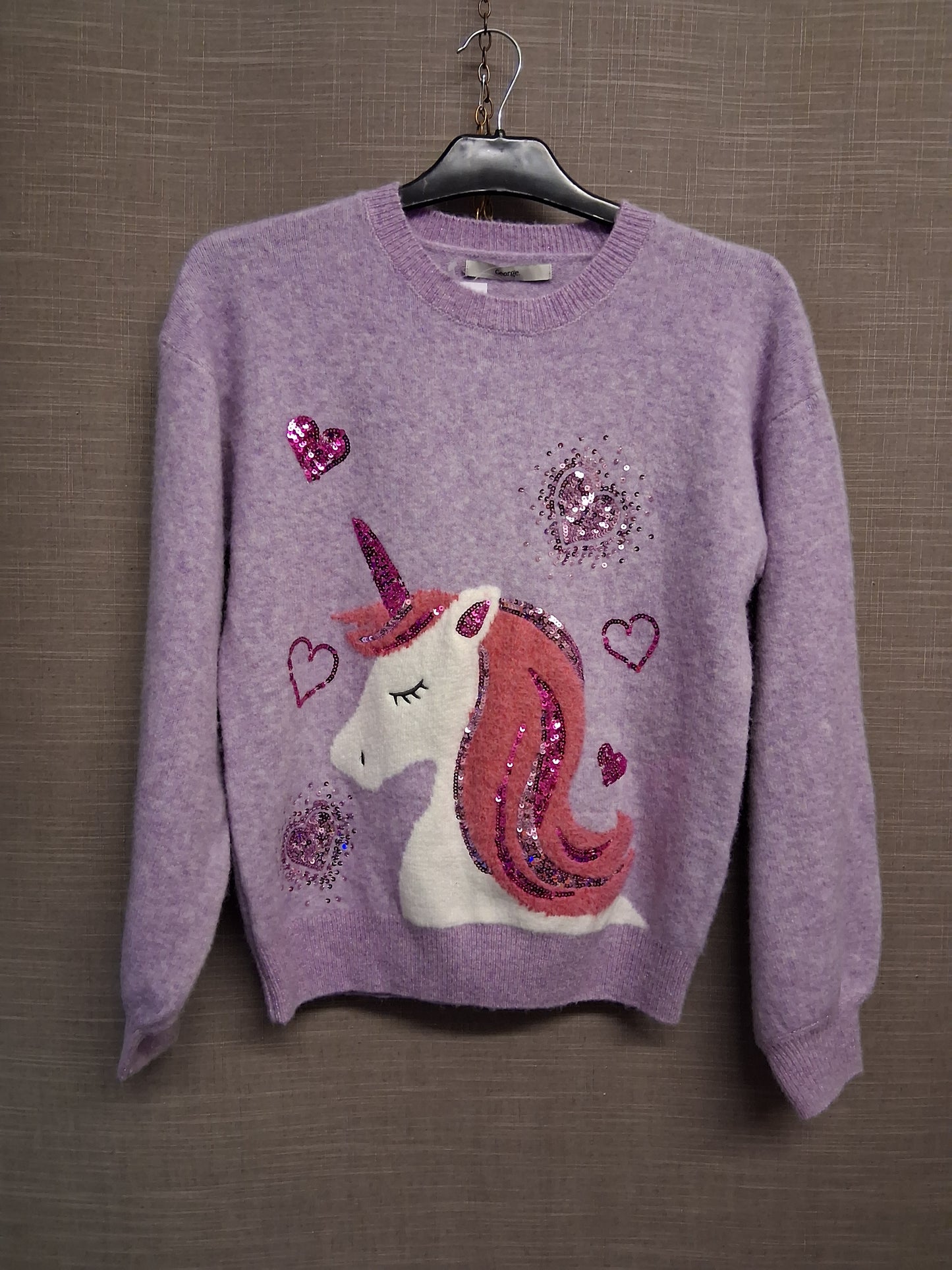 George Girls Lilac Sequin Unicorn Knitted Sweater Age 13-14 Years New