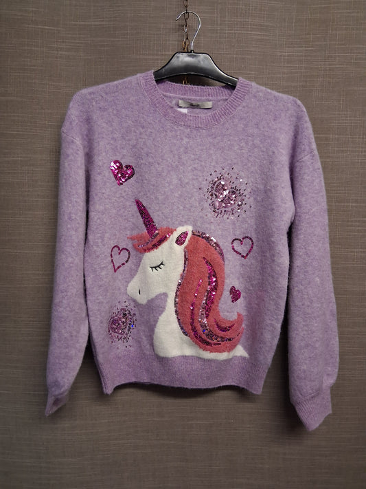 George Girls Lilac Sequin Unicorn Knitted Sweater Age 13-14 Years New