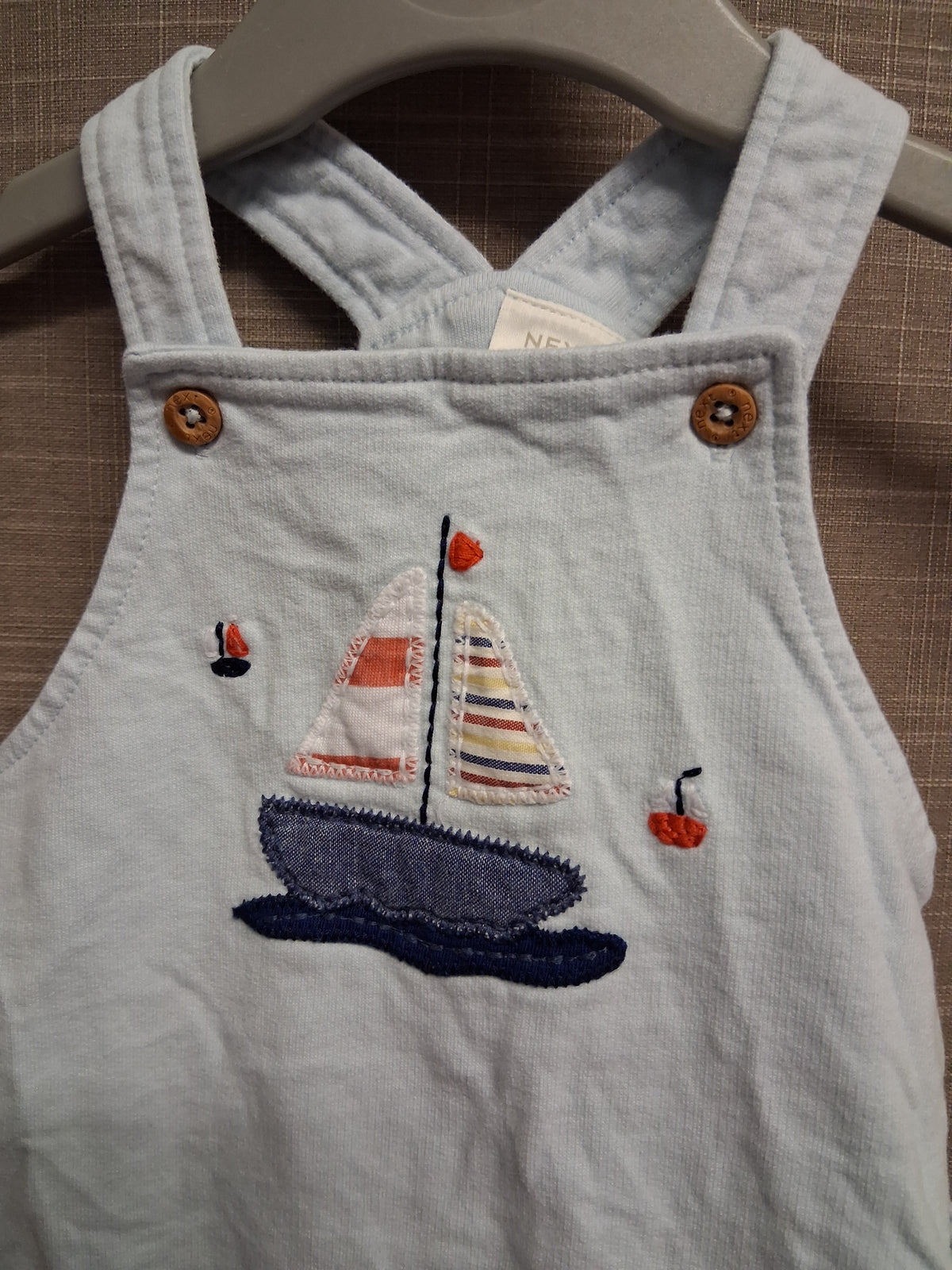 Next Boys Light Blue Jersey Sail Boat Dungarees Up to 1 Month 100% Cotton