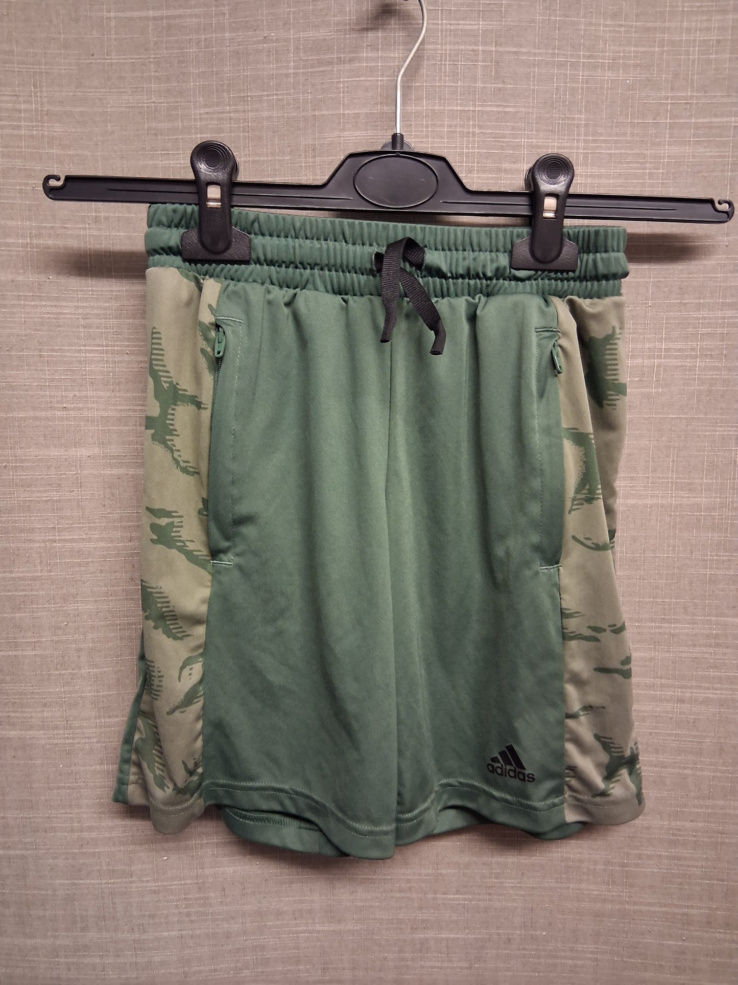 Adidas Khaki Green Shorts Satin Pockets Elastic Waist Age 9-10 Years