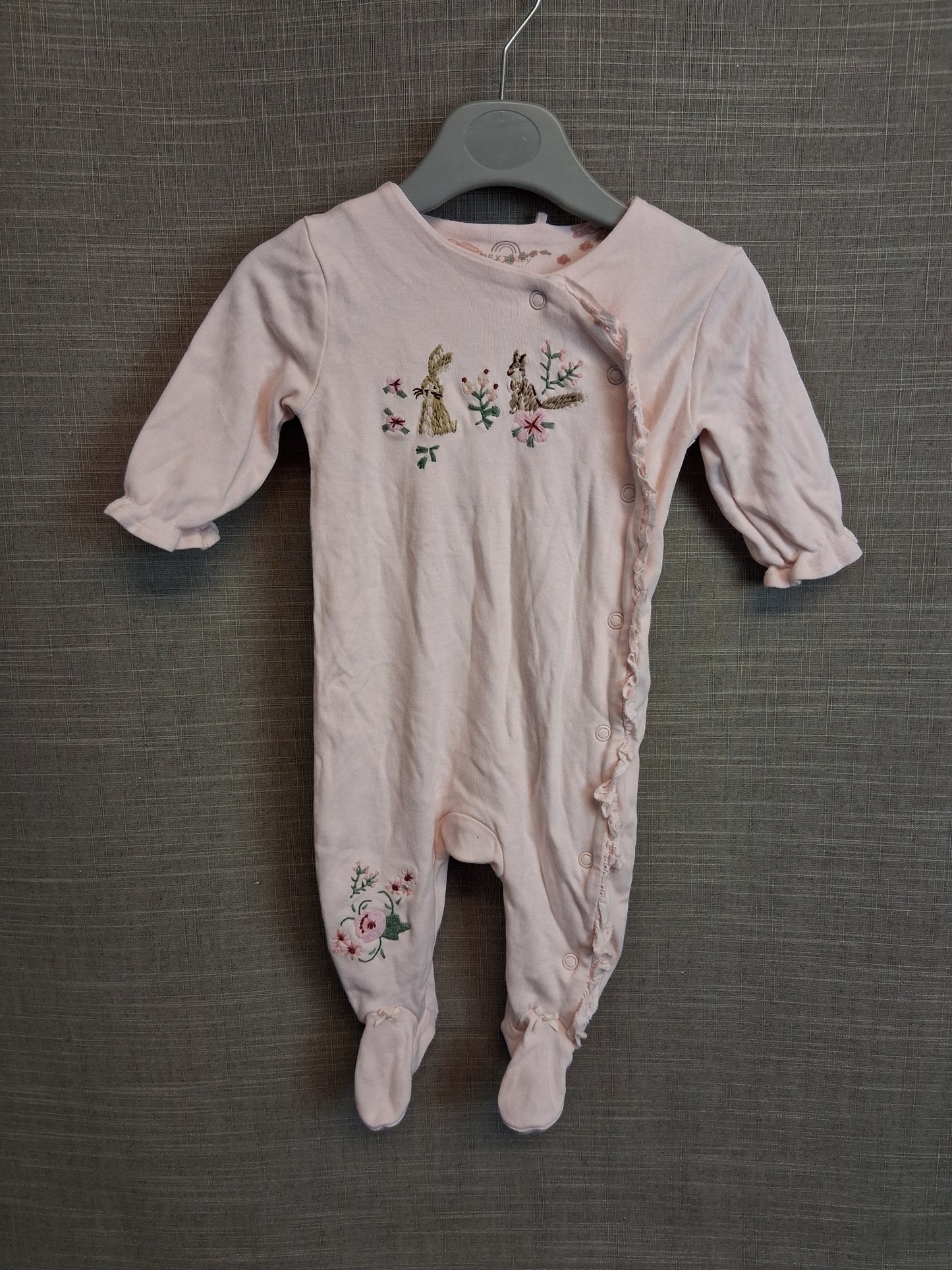 Next Girls Pink Bunny Theme Sleepsuit Age 0-3 Months