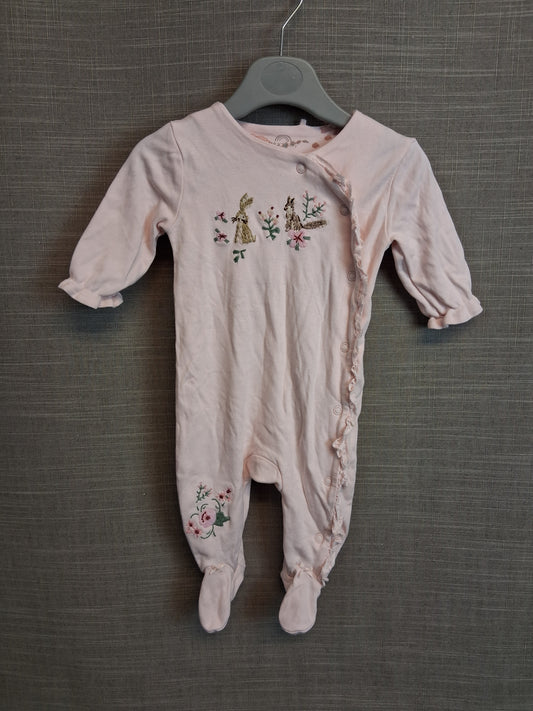 Next Girls Pink Bunny Theme Sleepsuit Age 0-3 Months