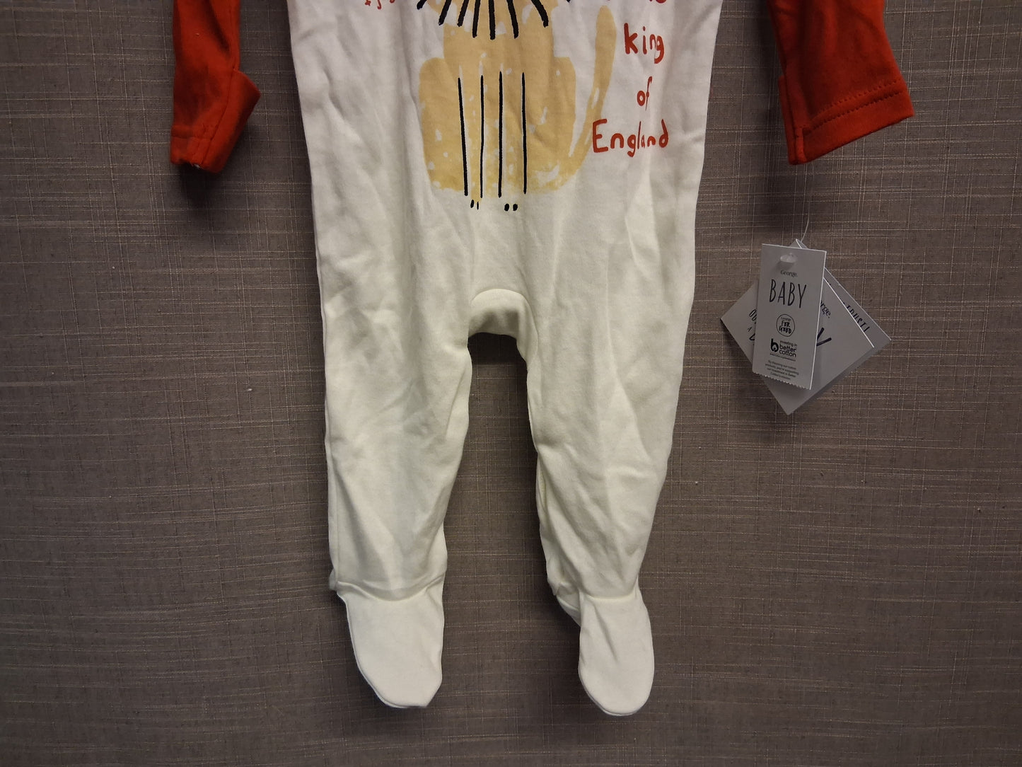 George Boys Lion Theme Sleepsuit White Red Age 3-6 Months New