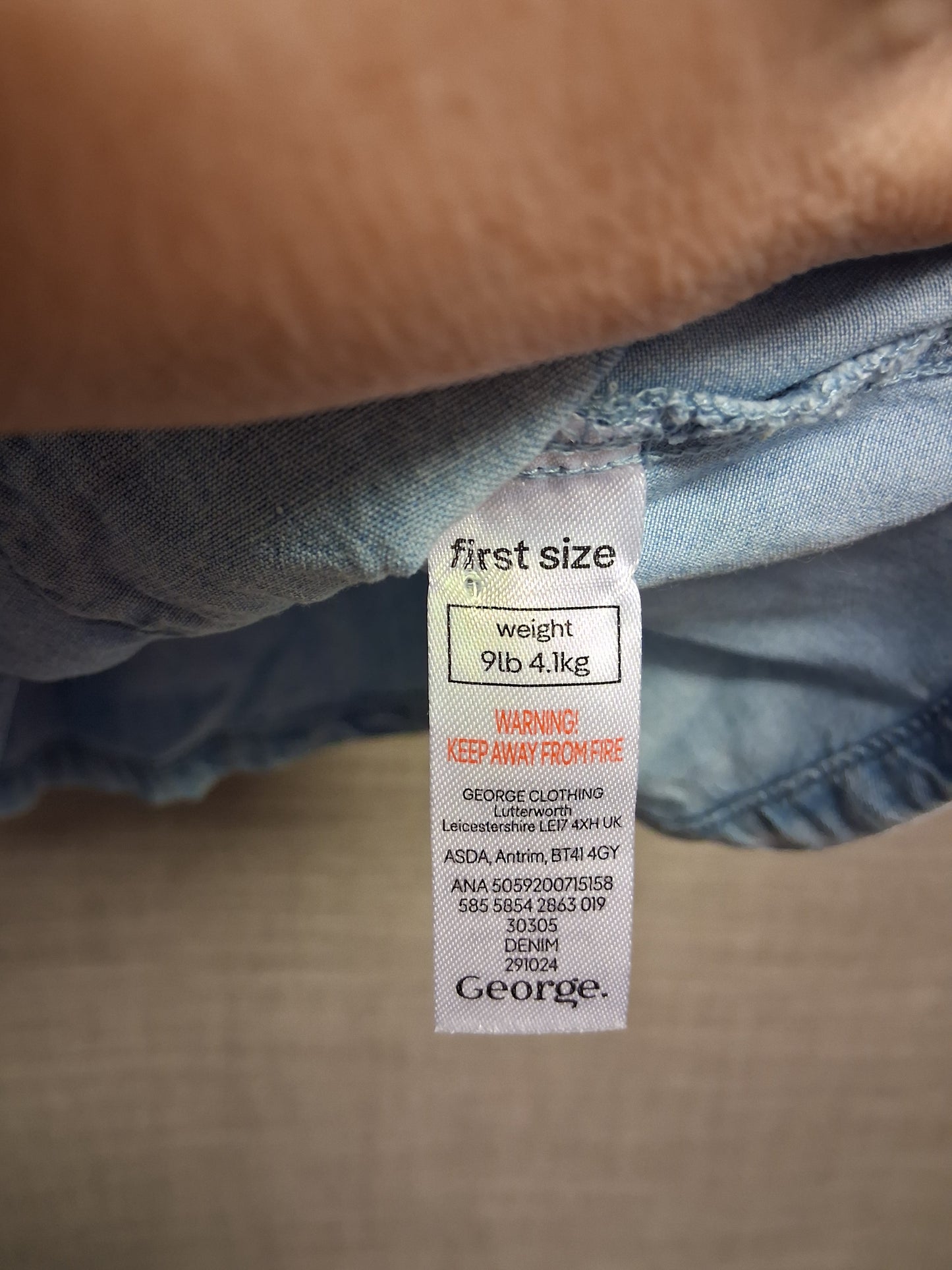 George Girls Blue Denim Short Sleeve Dress Age First Size