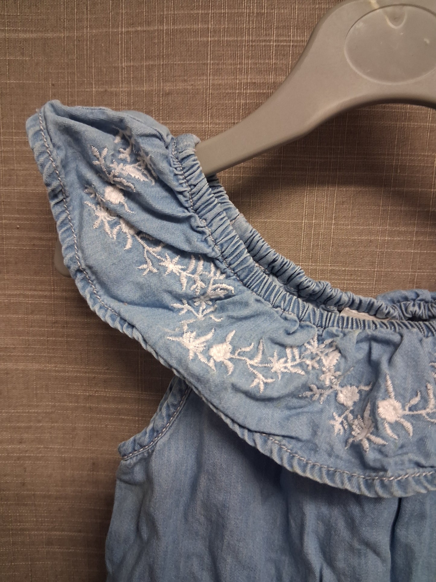 F&F Girls Blue Chambray Denim Blue Off the Shoulder Top Age 2-3 Years