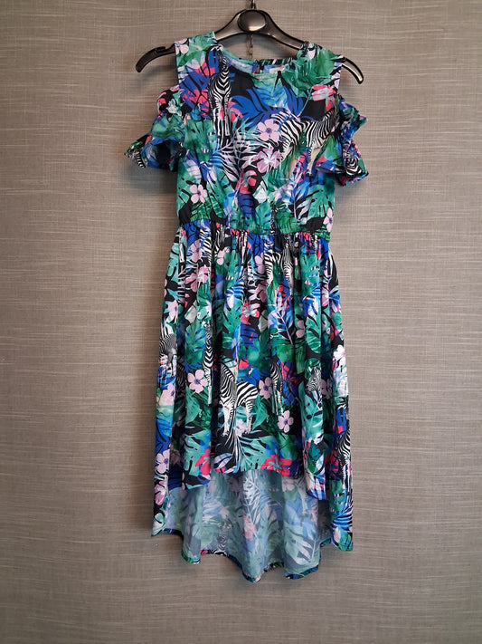Blue Zoo Girls Tropical Print Cold Shoulder Hi Lo Dress Age 8 Years New