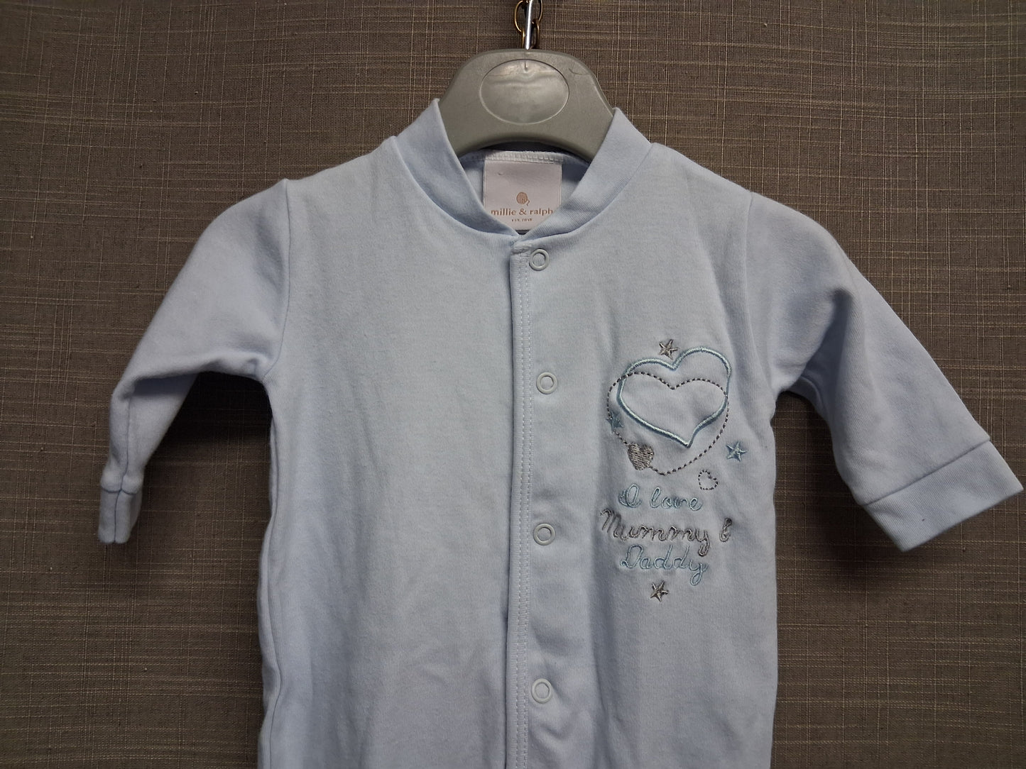 Millie & Ralph Baby Boys Blue Sleepsuit All in One Age 0-3 Months