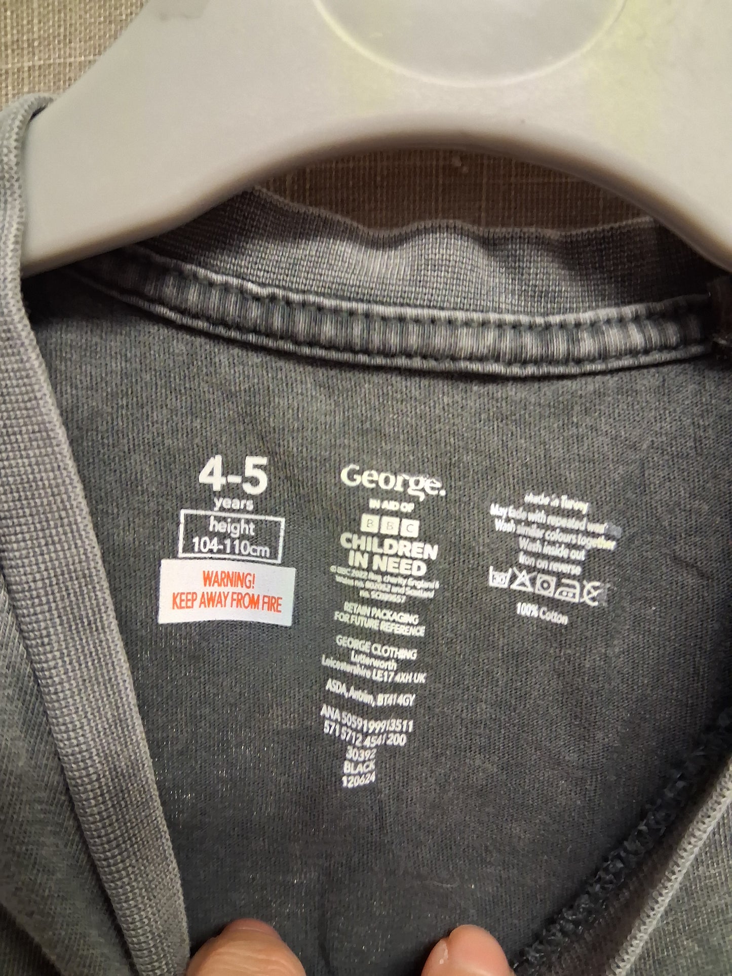 George Unisex "Pudsey Rocks" Grey Short Sleeve T-Shirt Age 4-5 Years