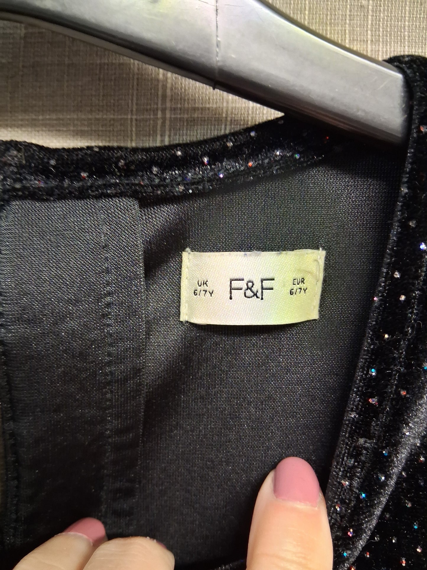 F&F Black Velour Sparkly Jumpsuit Age 6-7 Years