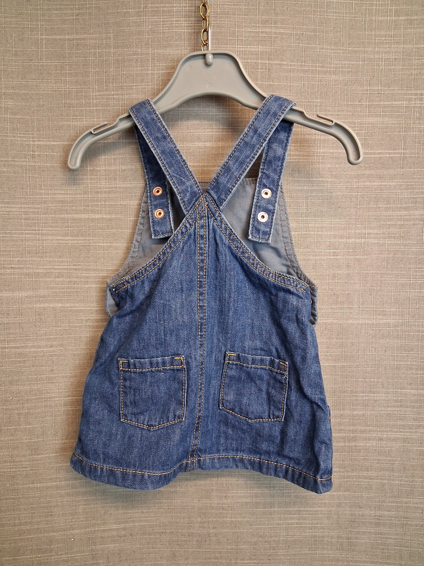 F&F Girls Denim Pinafore Dress Unicorn Theme Age 6-9 Months