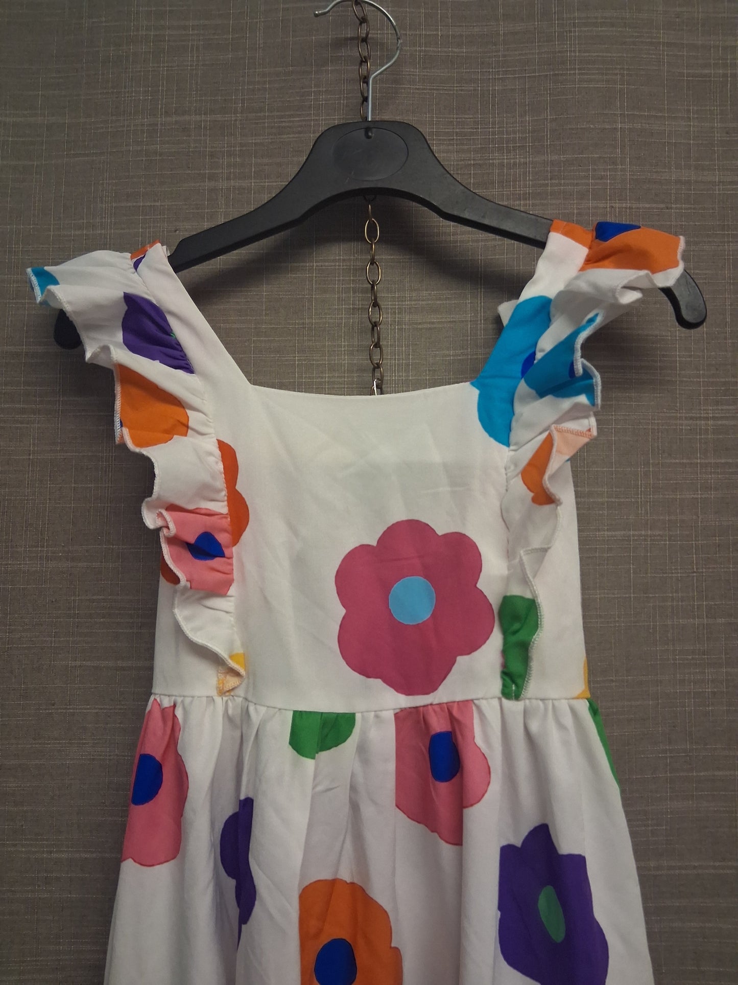 Shein Girls White Floral Maxi Long Dress Cute Out Back Age 6 Years