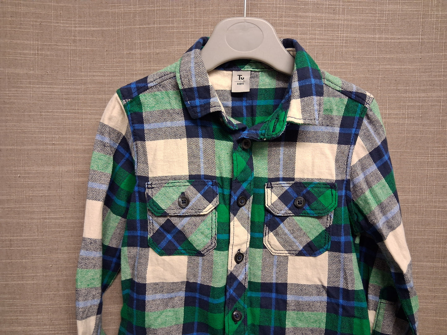 TU Boys Green Mix Check Long Sleeve Shirt Age 3 Years