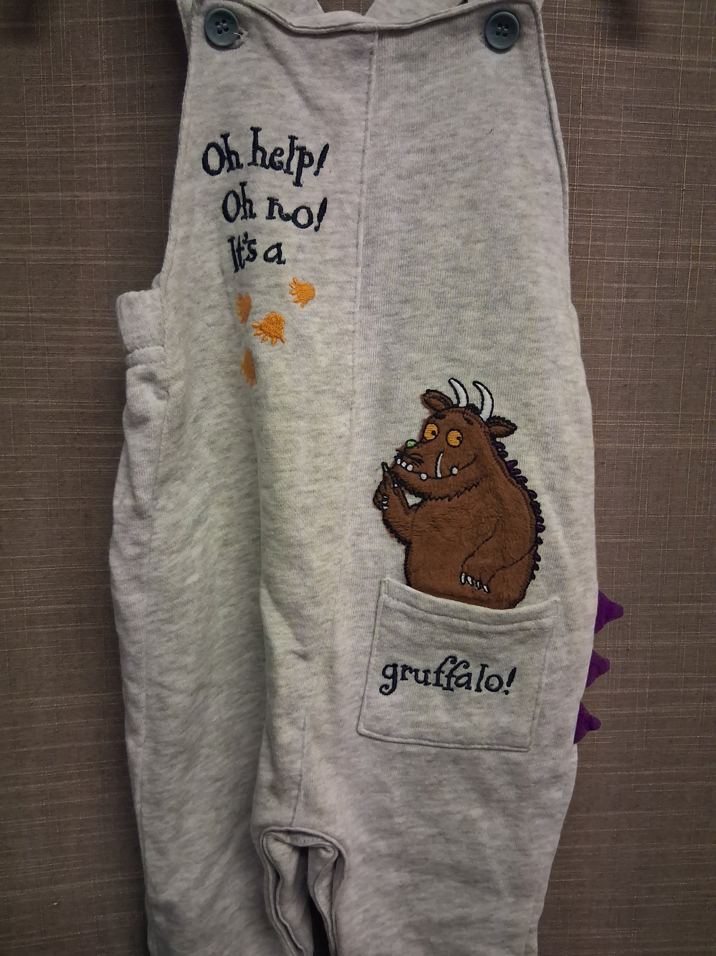 TU Boys Grey Gruffalo Jersey Dungarees Age 9-12 Months