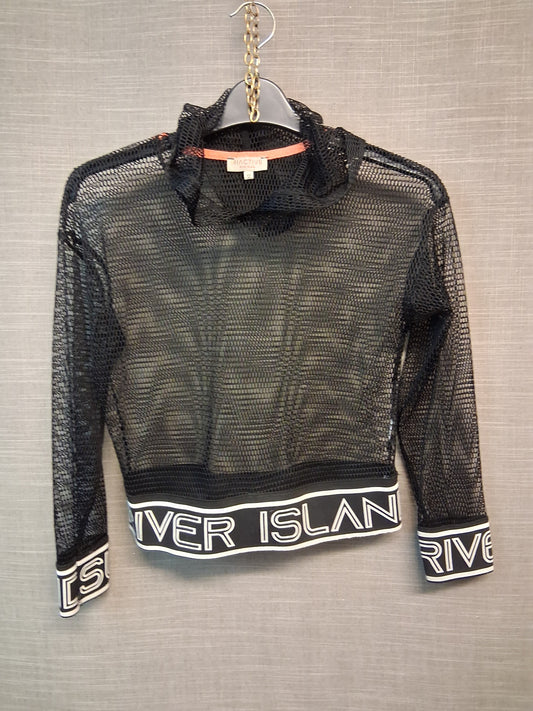 River Island Girls Black Mesh Crop Hoodie Age 9-10 Years