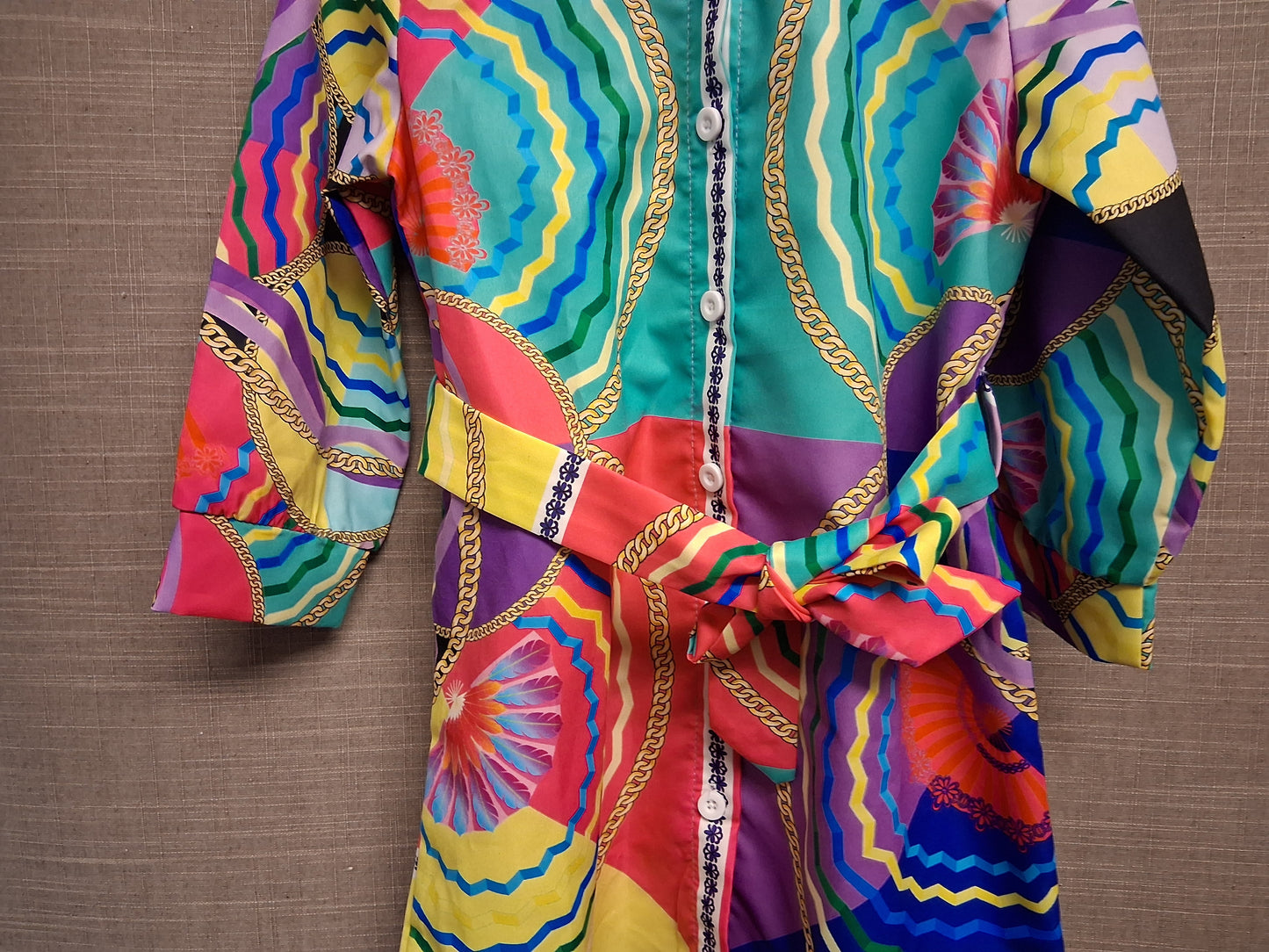Shein Girls Chain Print Shirt Dress Multicolour 4 Years with Belt
