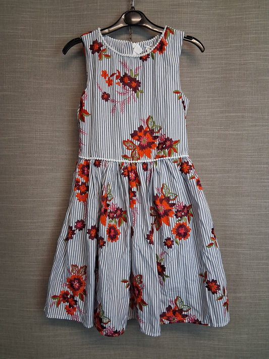 Next Girls Stripe Embroidered Floral Sleeveless Dress Age 9 Years