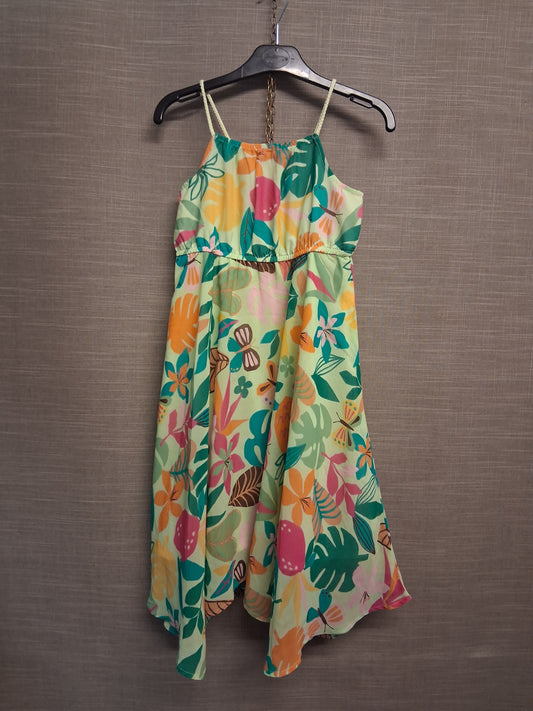 H&M Green Floral A Line Long Dress Strappy Lined Age 6-7 Years