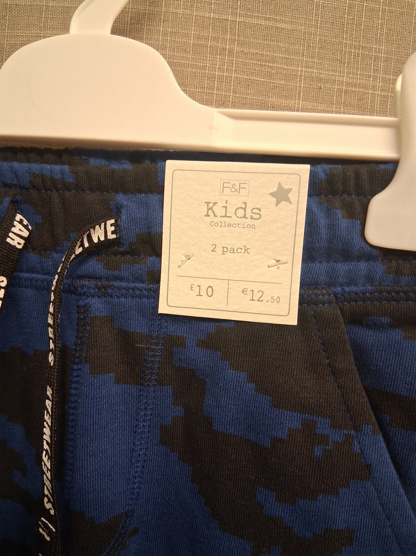 F&F Boys Blue Camouflage Print Jersey Jogger Shorts Age 6-7 Years