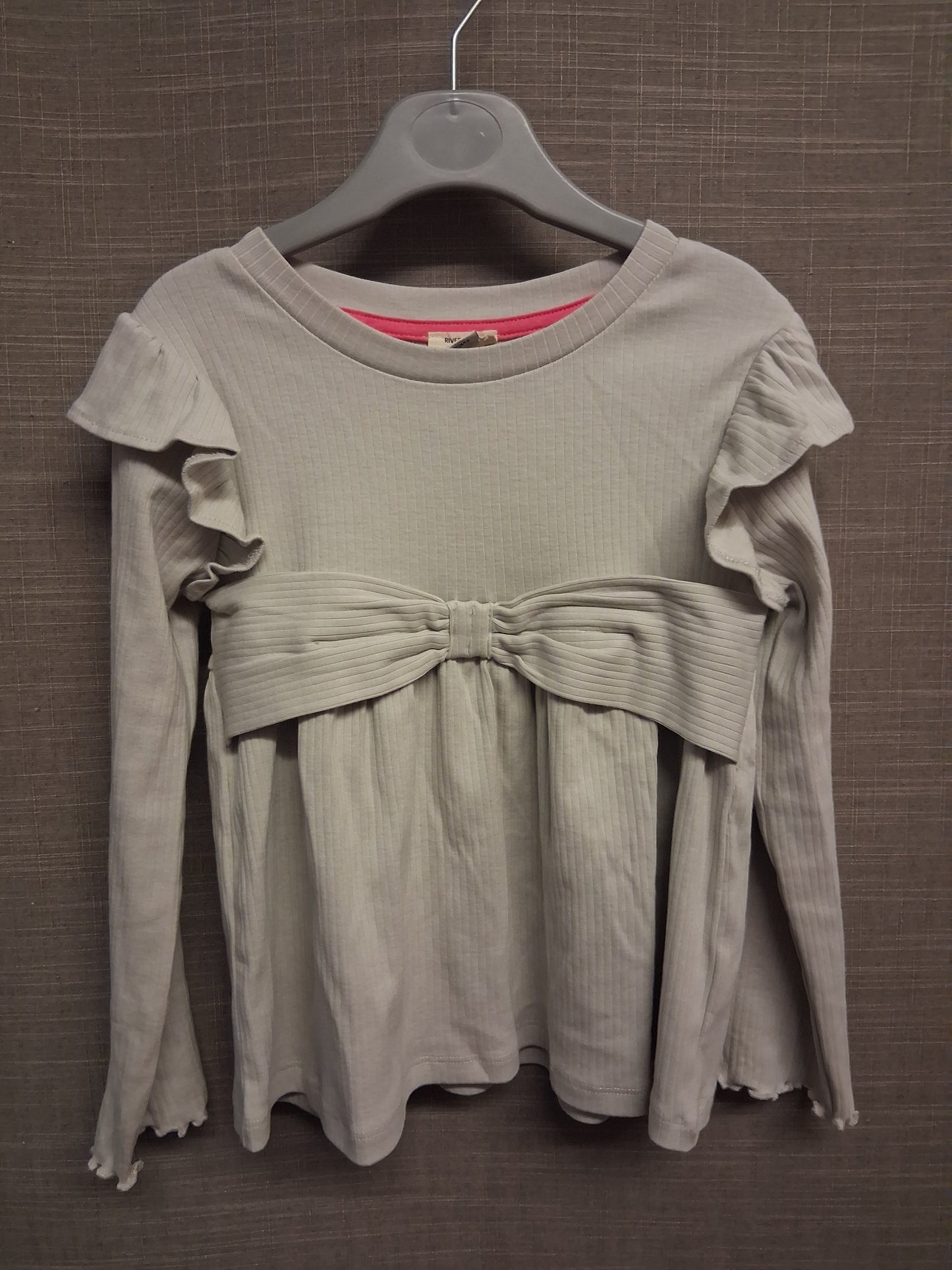 River Island Grey Ribbed Long Sleeve Top Bow Detail Age 3-4 Years