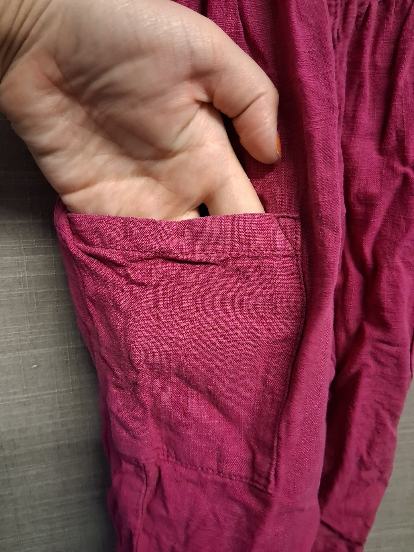 Next Girls Raspberry Red Linen Blend Dungarees Age 12-18 Months Pockets