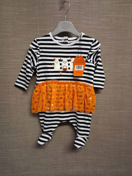 Hallowscream Girls Sleepsuit Halloween Black White Striped Age 0-3 Months New